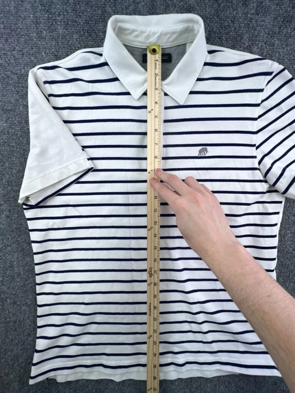 Banana Republic Polo Shirt Men's Large White Blue Striped Casual Golf Elephant